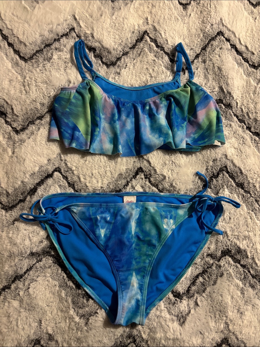 Candie's Blue Aqua Tie-Dye Ruffle Bikini Set